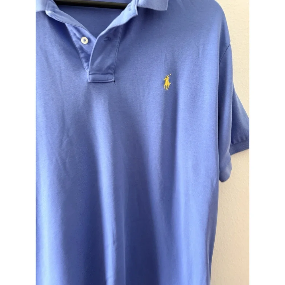 Polo Ralph Lauren Men's Periwinkle Blue Short Sleeve Polo Shirt Size M Yellow